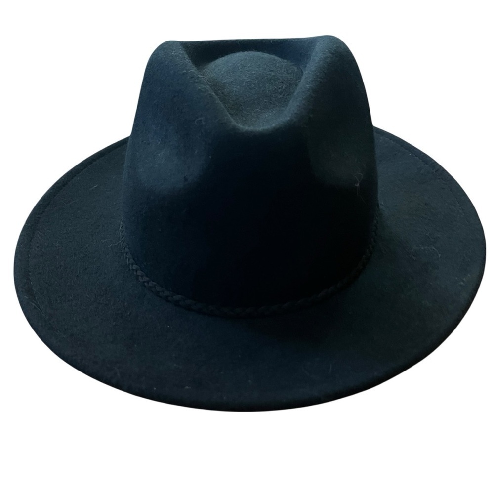 ASOS DESIGN 100% Wool Classic Black Fedora Hat with Braid Trim SZ M - Picture 6 of 13